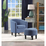 Bluish Grey Comfy Round Back Rich Velvet Accent Chair with Ottoman - Decor Smart