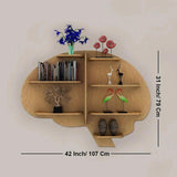 Brain Shape Backlit Designer Wooden Wall Shelf / Book Shelf / Night Light, Light Oak Finish - Decor Smart