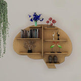 Brain Shape Backlit Designer Wooden Wall Shelf / Book Shelf / Night Light, Light Oak Finish - Decor Smart