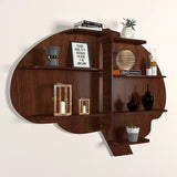 Brain Shape Backlit Designer Wooden Wall Shelf / Book Shelf / Night Light, Walnut Finish - Decor Smart