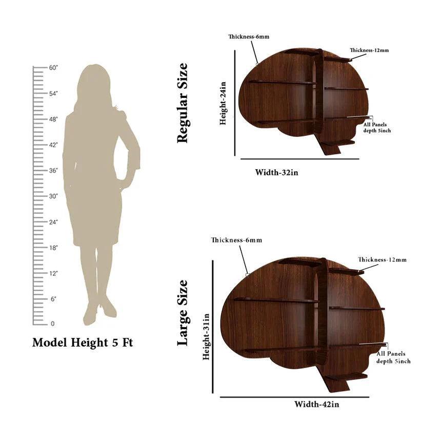 Brain Shape Backlit Designer Wooden Wall Shelf / Book Shelf / Night Light, Walnut Finish - Decor Smart