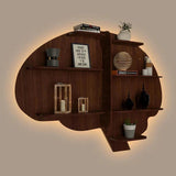 Brain Shape Backlit Designer Wooden Wall Shelf / Book Shelf / Night Light, Walnut Finish - Decor Smart