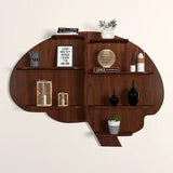 Brain Shape Backlit Designer Wooden Wall Shelf / Book Shelf / Night Light, Walnut Finish - Decor Smart