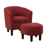Brick Red Comfy Round Back Rich Velvet Accent Chair with Ottoman - Decor Smart