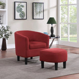 Brick Red Comfy Round Back Rich Velvet Accent Chair with Ottoman - Decor Smart