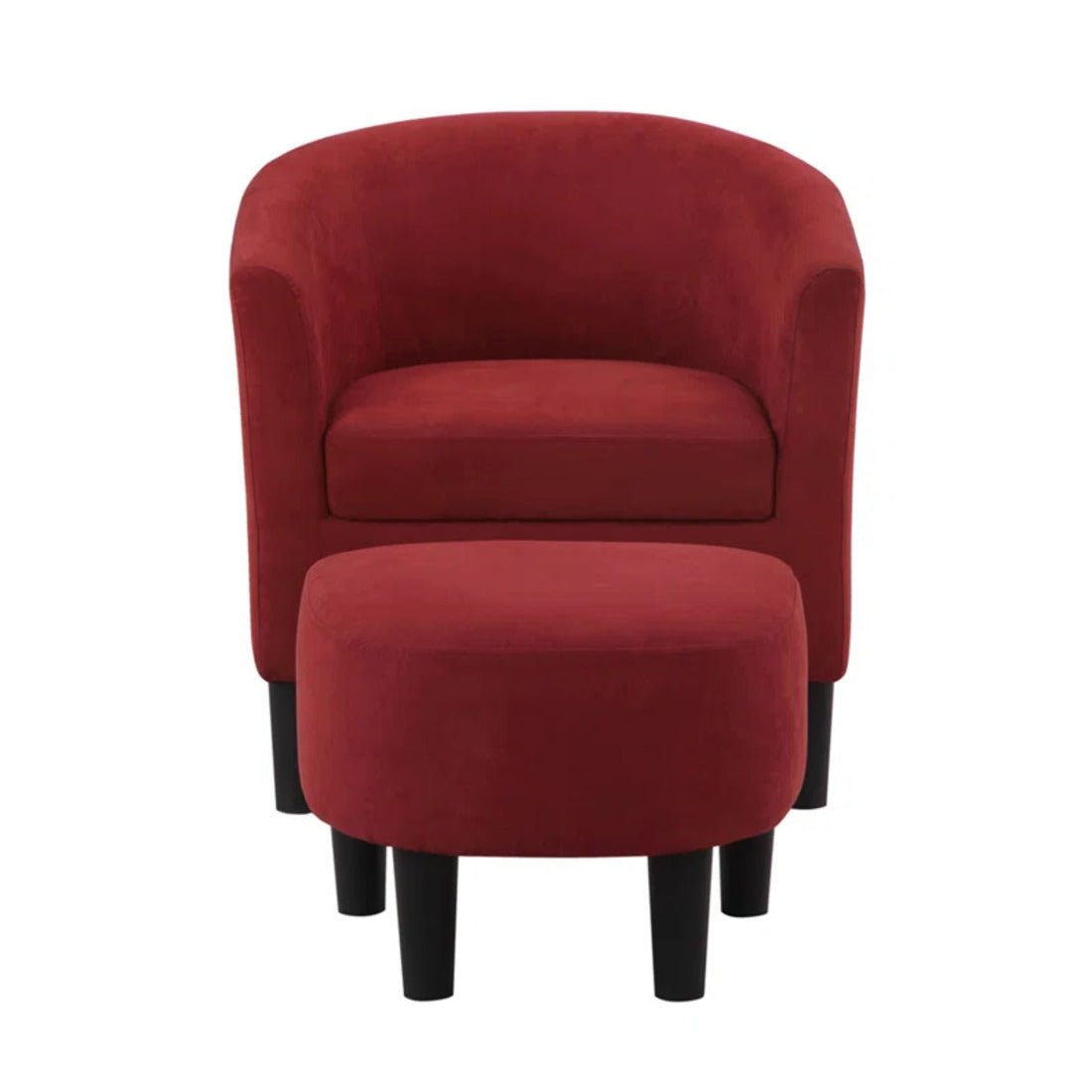 Brick Red Comfy Round Back Rich Velvet Accent Chair with Ottoman - Decor Smart