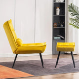 Bright Yellow Leatherette Finish Accent Chair with Footrest & Cushion - Decor Smart