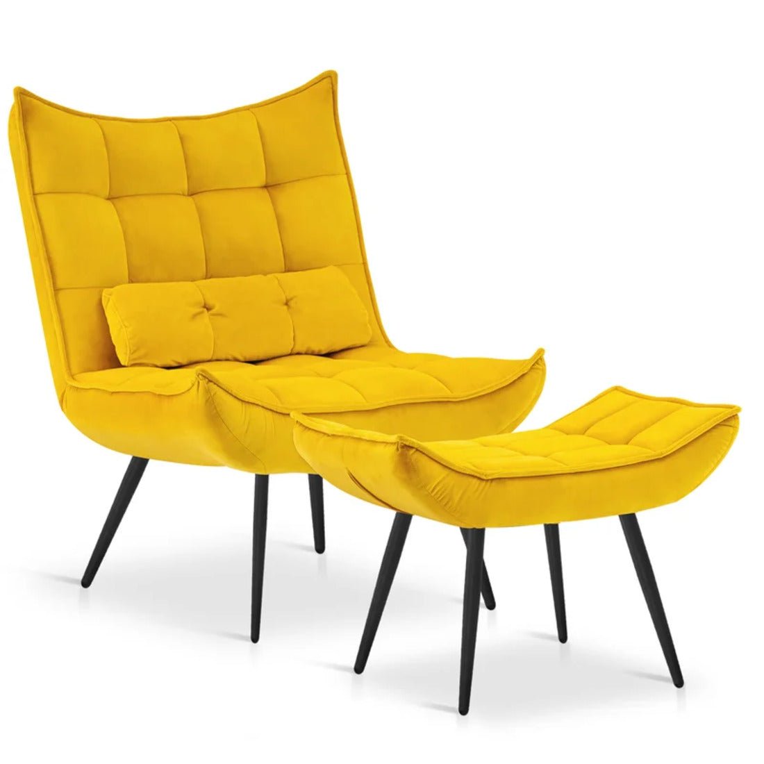 Bright Yellow Leatherette Finish Accent Chair with Footrest & Cushion - Decor Smart