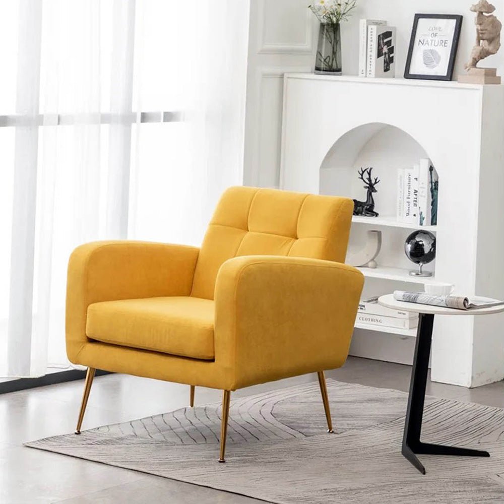 Bright Yellow Relaxing Tufted Velvet Sofa Lounge Chair - Decor Smart