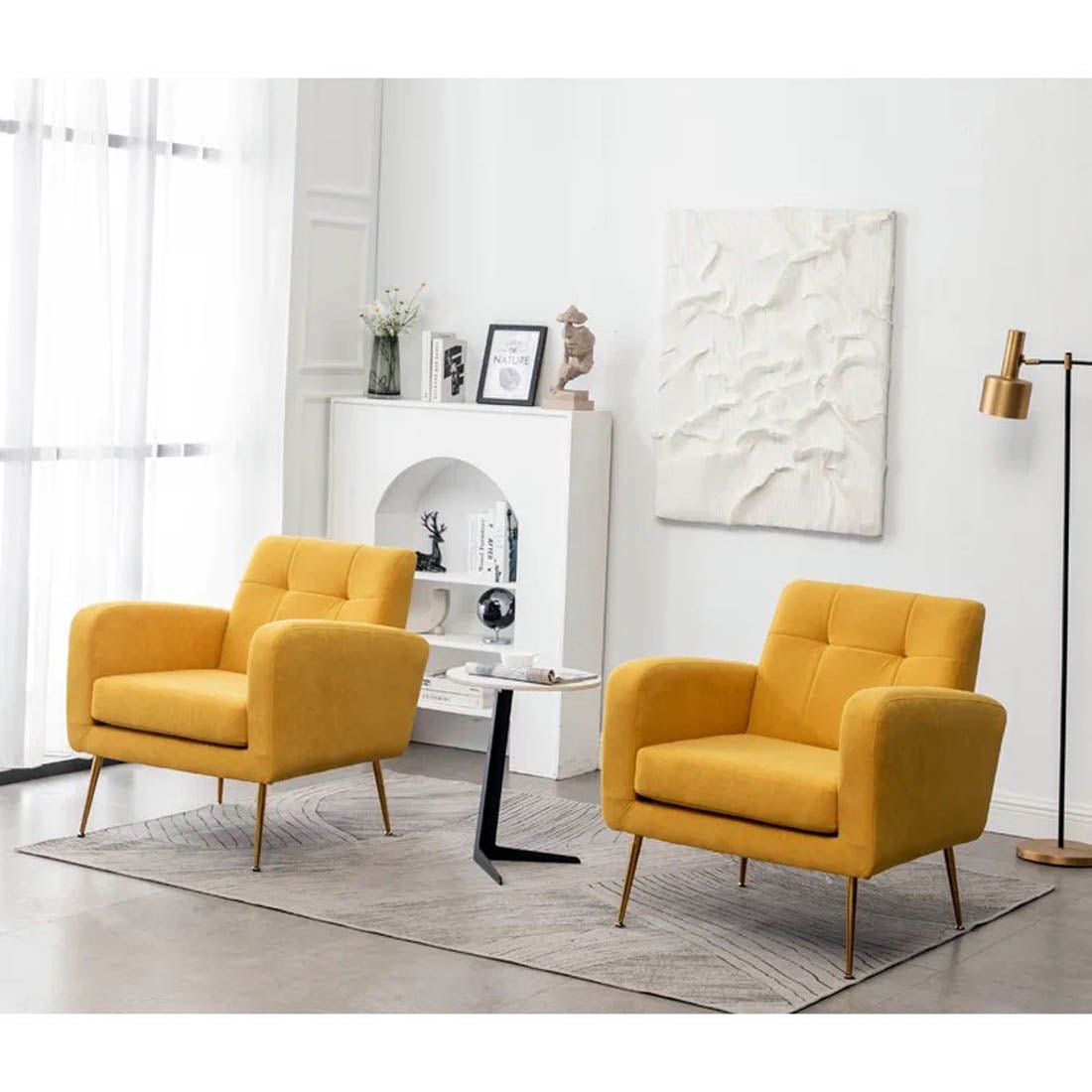 Bright Yellow Relaxing Tufted Velvet Sofa Lounge Chair - Decor Smart