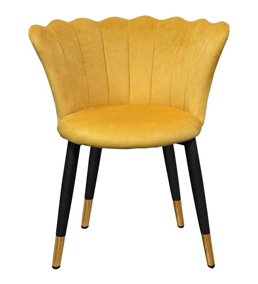 Bright Yellow Rounded Back Plush Velvet Accent Chair - Decor Smart