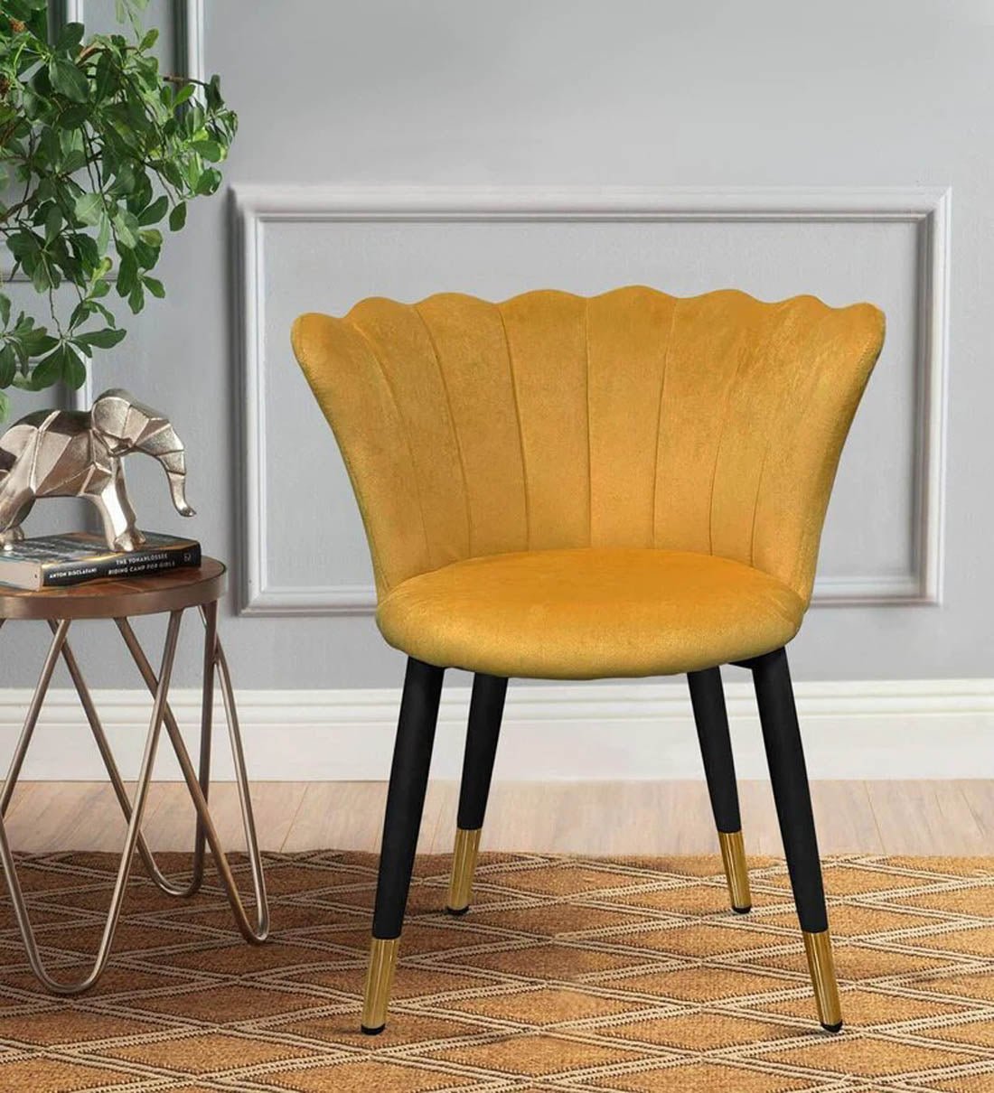 Bright Yellow Rounded Back Plush Velvet Accent Chair - Decor Smart