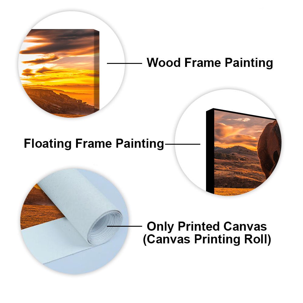 Brown Horse Eating At Sunset Premium Wall Painting - Decor Smart