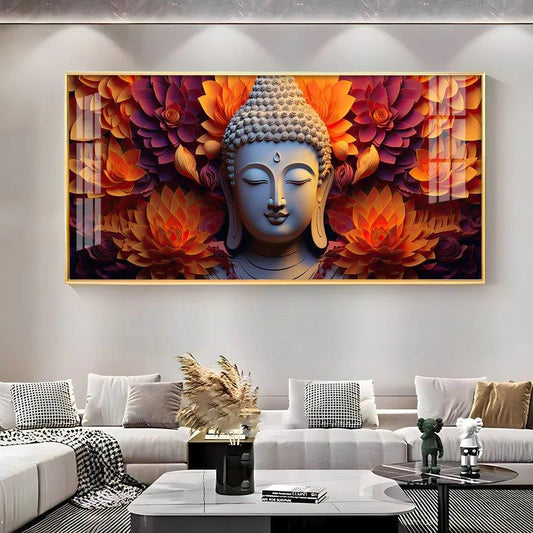 Buddha with Blooming Flower Premium Acrylic Floating Wall Painting - Decor Smart