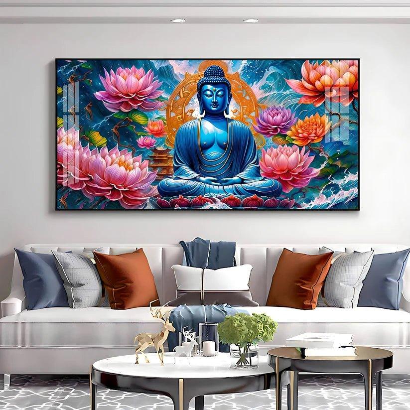 Buddha with Flower Premium Acrylic Floating Wall Painting - Decor Smart