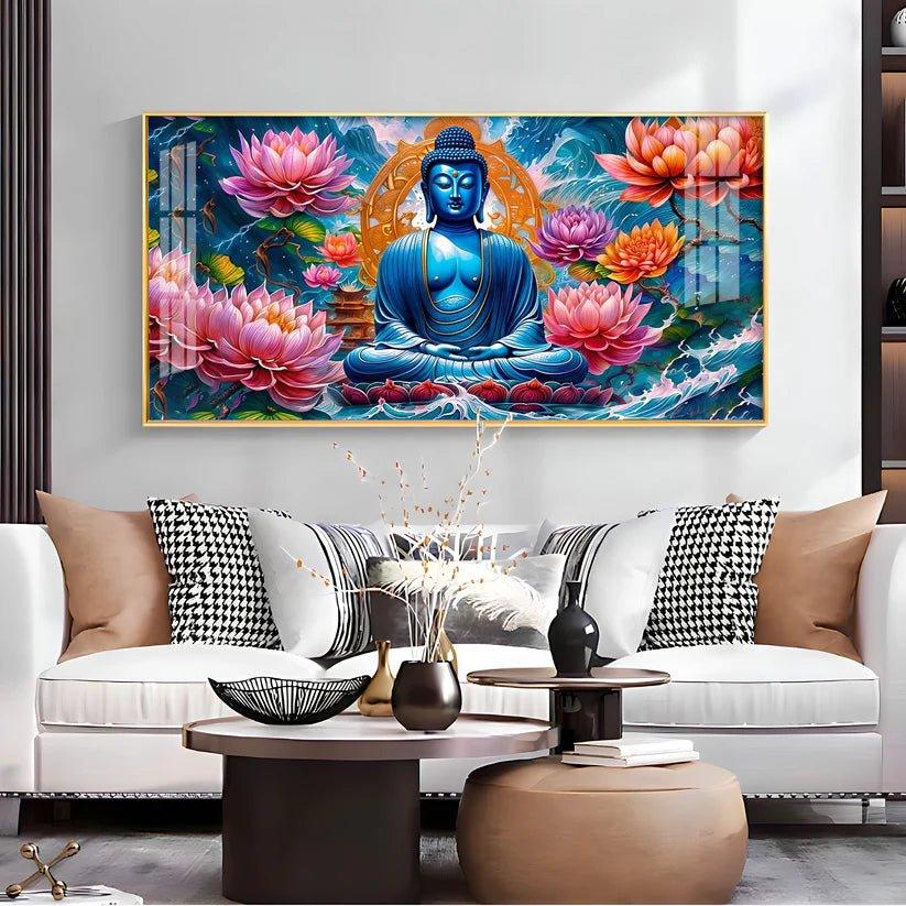 Buddha with Flower Premium Acrylic Floating Wall Painting - Decor Smart