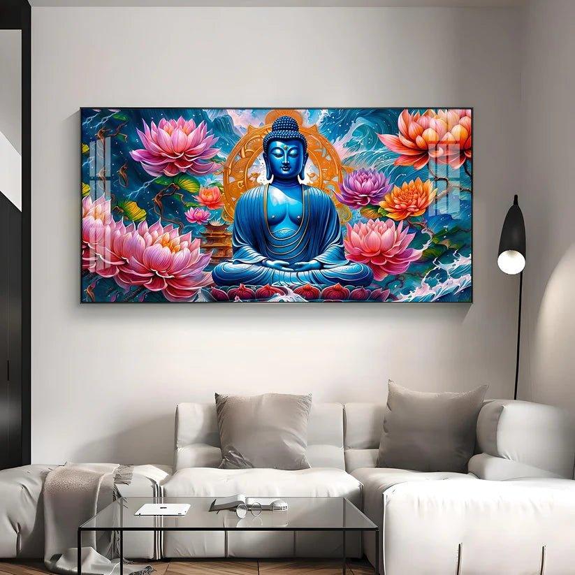 Buddha with Flower Premium Acrylic Floating Wall Painting - Decor Smart