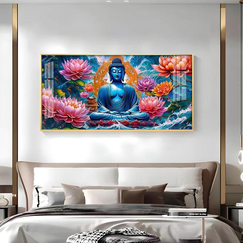 Buddha with Flower Premium Acrylic Floating Wall Painting - Decor Smart