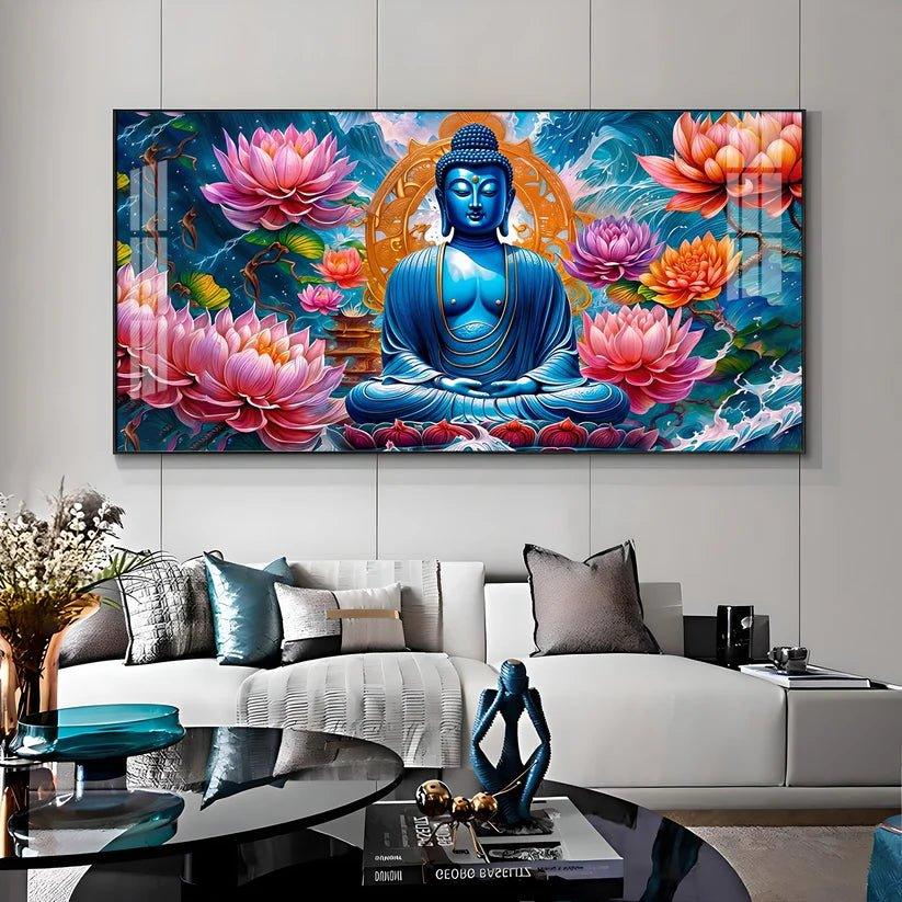 Buddha with Flower Premium Acrylic Floating Wall Painting - Decor Smart