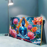 Buddha with Flower Premium Acrylic Floating Wall Painting - Decor Smart