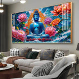 Buddha with Flower Premium Acrylic Floating Wall Painting - Decor Smart
