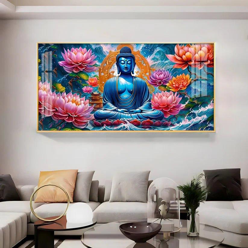 Buddha with Flower Premium Acrylic Floating Wall Painting - Decor Smart
