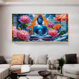 Buddha with Flower Premium Acrylic Floating Wall Painting - Decor Smart