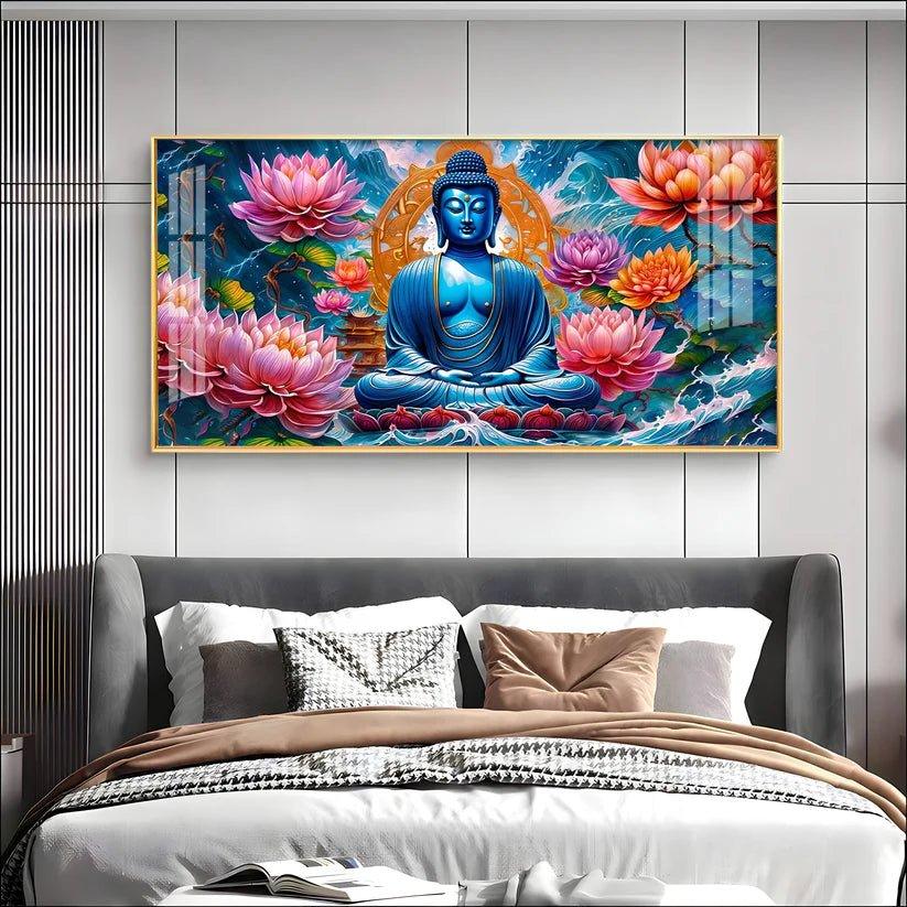 Buddha with Flower Premium Acrylic Floating Wall Painting - Decor Smart