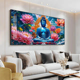 Buddha with Flower Premium Acrylic Floating Wall Painting - Decor Smart