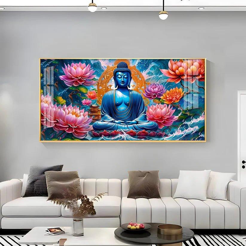 Buddha with Flower Premium Acrylic Floating Wall Painting - Decor Smart