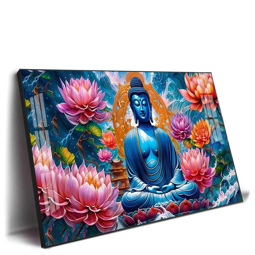Buddha with Flower Premium Acrylic Floating Wall Painting - Decor Smart