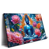 Buddha with Flower Premium Acrylic Floating Wall Painting - Decor Smart
