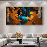 Buddha with Golden Autumn Fall Premium Acrylic Floating Wall Painting - Decor Smart