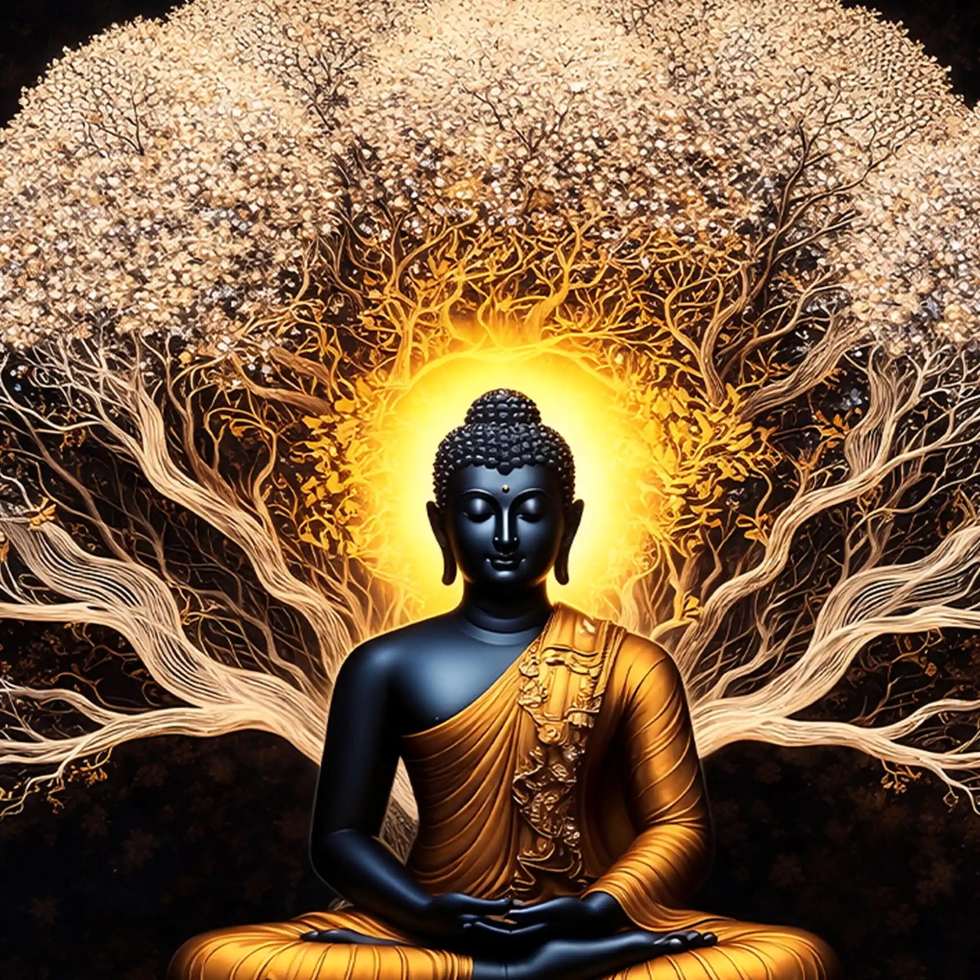 Buddha with Sacred Tree Crystal Glass Premium Painting for Designer Décor