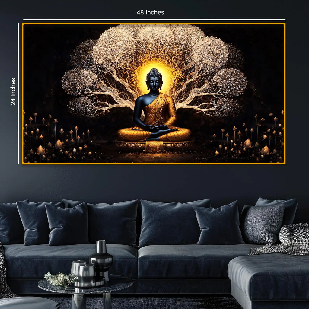 Buddha with Sacred Tree Crystal Glass Premium Painting for Designer Décor