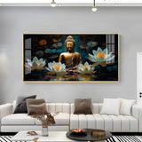 Buddha with White Lotus Premium Acrylic Floating Wall Painting - Decor Smart