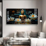 Buddha with White Lotus Premium Acrylic Floating Wall Painting - Decor Smart