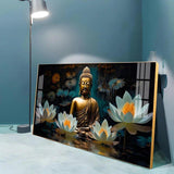 Buddha with White Lotus Premium Acrylic Floating Wall Painting - Decor Smart