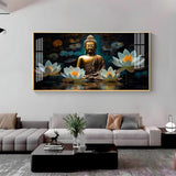 Buddha with White Lotus Premium Acrylic Floating Wall Painting - Decor Smart