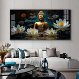Buddha with White Lotus Premium Acrylic Floating Wall Painting - Decor Smart