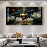 Buddha with White Lotus Premium Acrylic Floating Wall Painting - Decor Smart