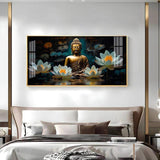 Buddha with White Lotus Premium Acrylic Floating Wall Painting - Decor Smart