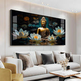 Buddha with White Lotus Premium Acrylic Floating Wall Painting - Decor Smart