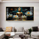 Buddha with White Lotus Premium Acrylic Floating Wall Painting - Decor Smart