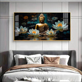 Buddha with White Lotus Premium Acrylic Floating Wall Painting - Decor Smart