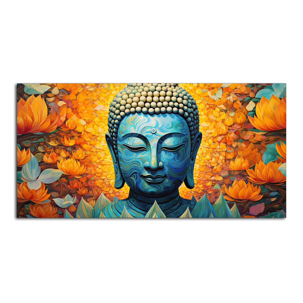 Buddhist Statue with Lotus Flowers Background Canvas Wall Painting