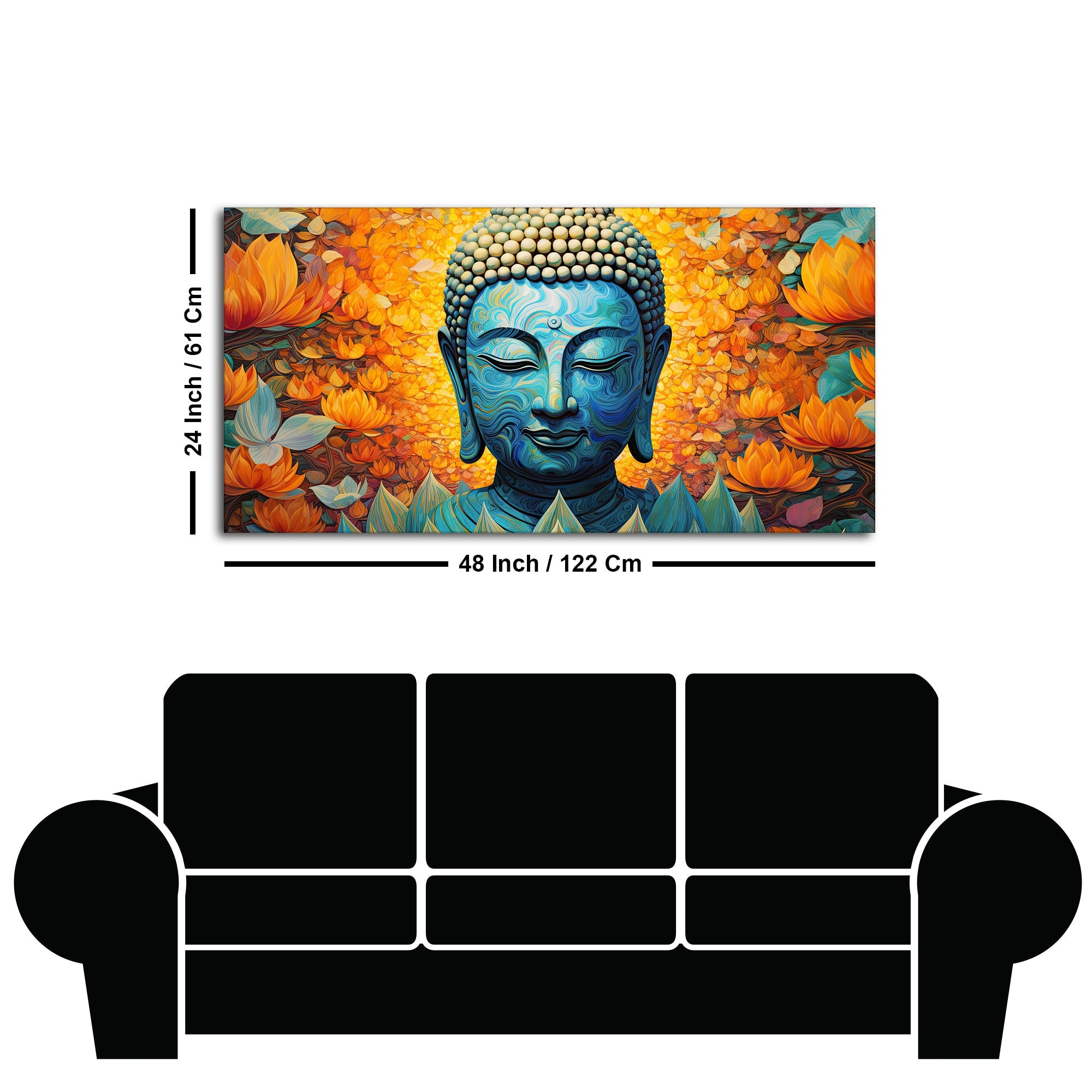 Buddhist Statue with Lotus Flowers Background Canvas Wall Painting
