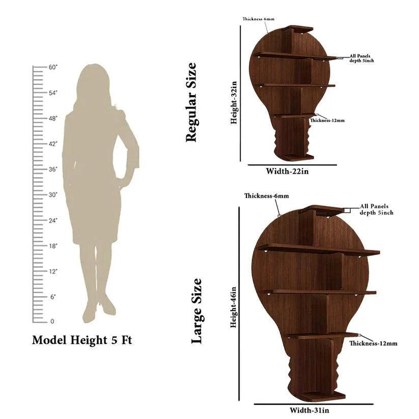 Bulb Shape Backlit Designer Wooden Wall Shelf / Book Shelf / Night Light, Walnut Finish - Decor Smart