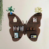 Butterfly Shape Backlit Designer Wooden Wall Shelf / Book Shelf / Night Light, Walnut Finish - Decor Smart