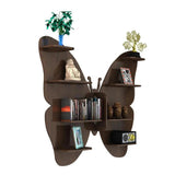 Butterfly Shape Backlit Designer Wooden Wall Shelf / Book Shelf / Night Light, Walnut Finish - Decor Smart